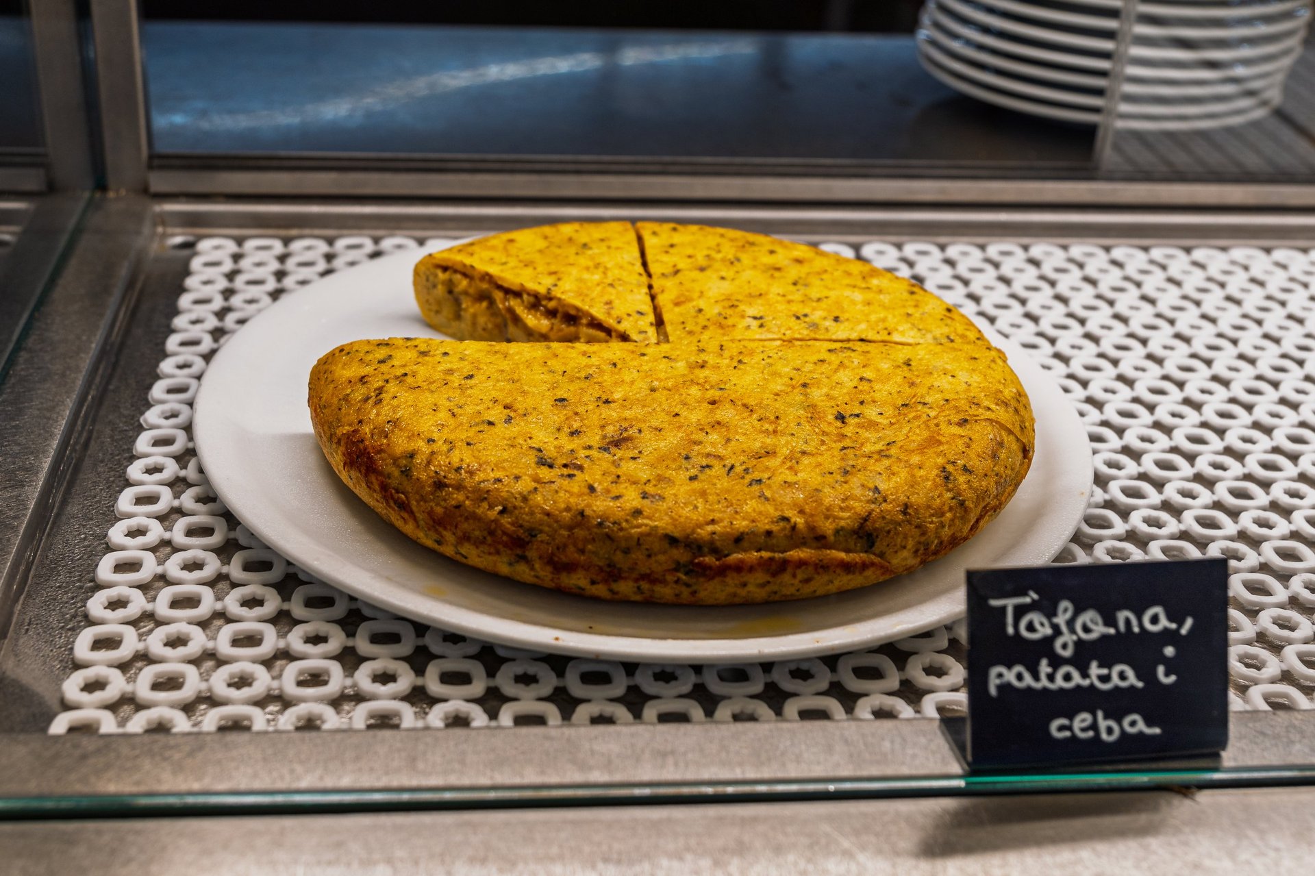 Freshly made Spanish potato and truffle omelette