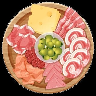 Tabla de embutidos con quesos, jamón, aceitunas